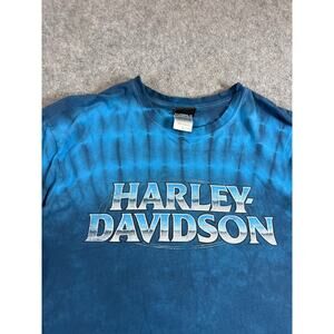 Harley Davidson Black Diamond Motorcycle Shirt Men Blue Tie Dye Streetwear Large